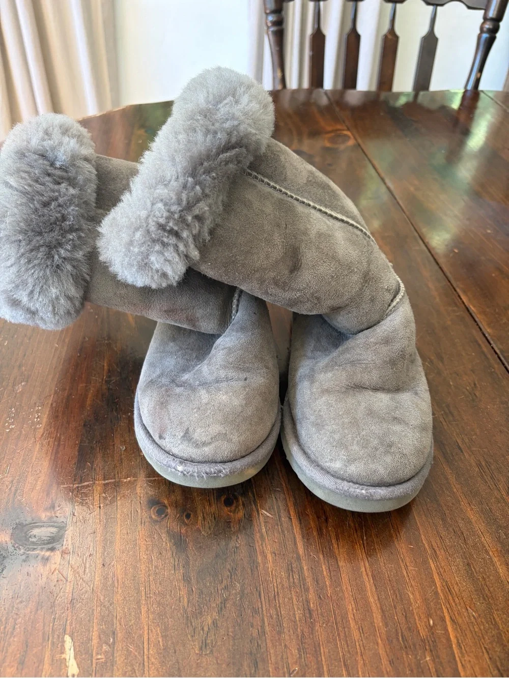 UGG Kids Gray Suede Shearling Cuff Boots